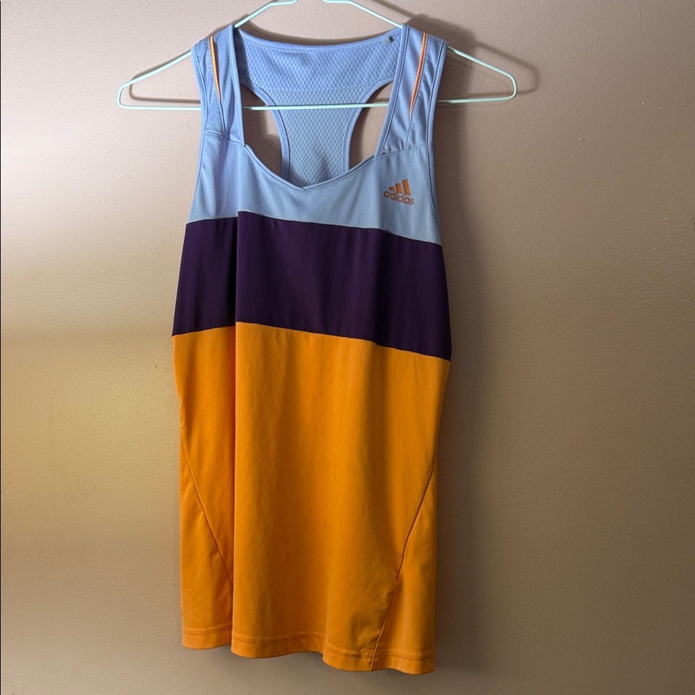 Adidas Women's Tri-Color Tank Top - Light Blue, Dark Purple, and Orange